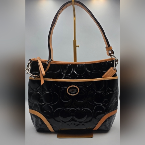 Coach Handbags - Coach Peyton Embossed Black Patent Leather Shoulder Bag